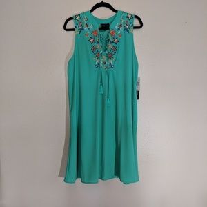 Green Sleeveless Embroidered SWING Dress XL